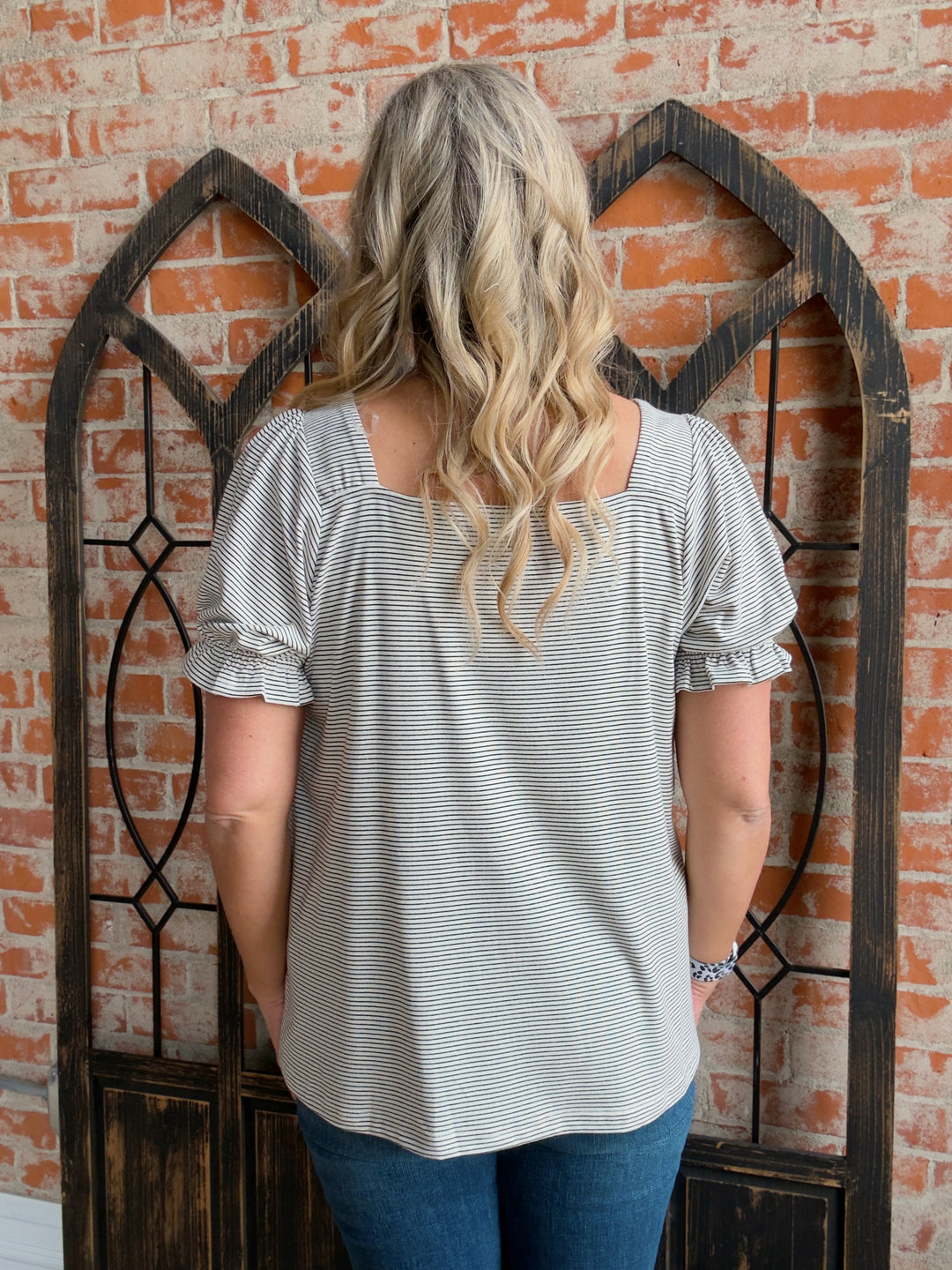 Make An Adjustment Striped Knit Blouse-Ivory