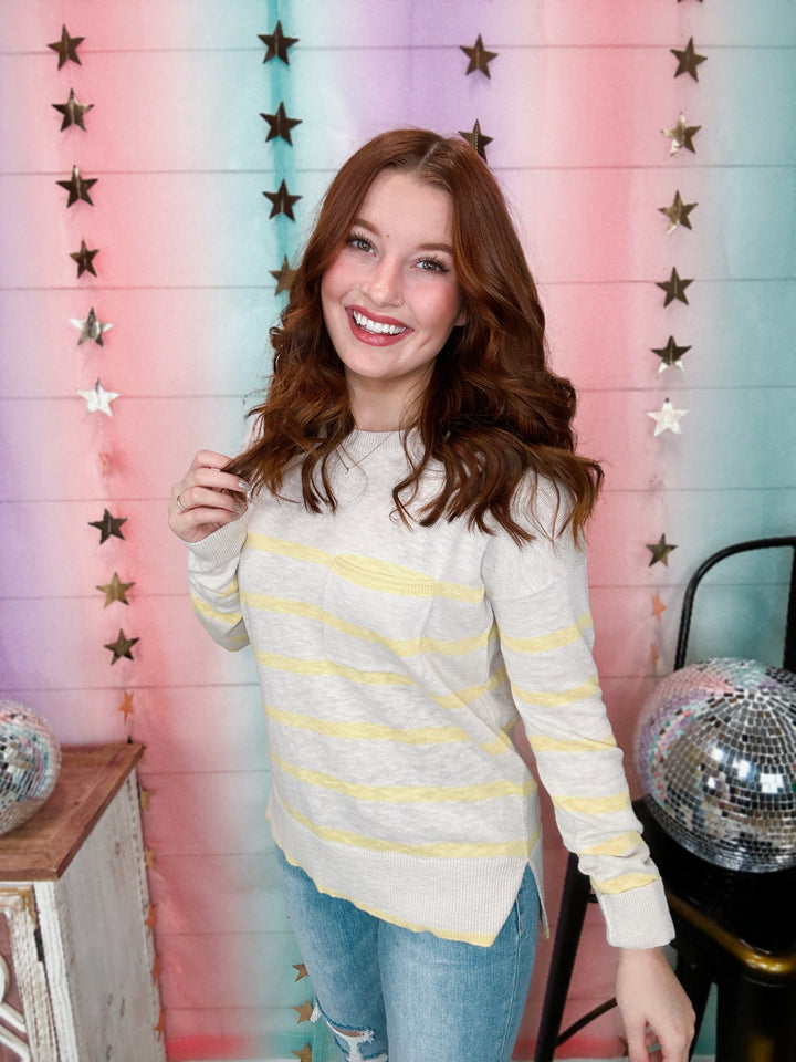 Don't Let Go Striped Sweater-Beige/Yellow