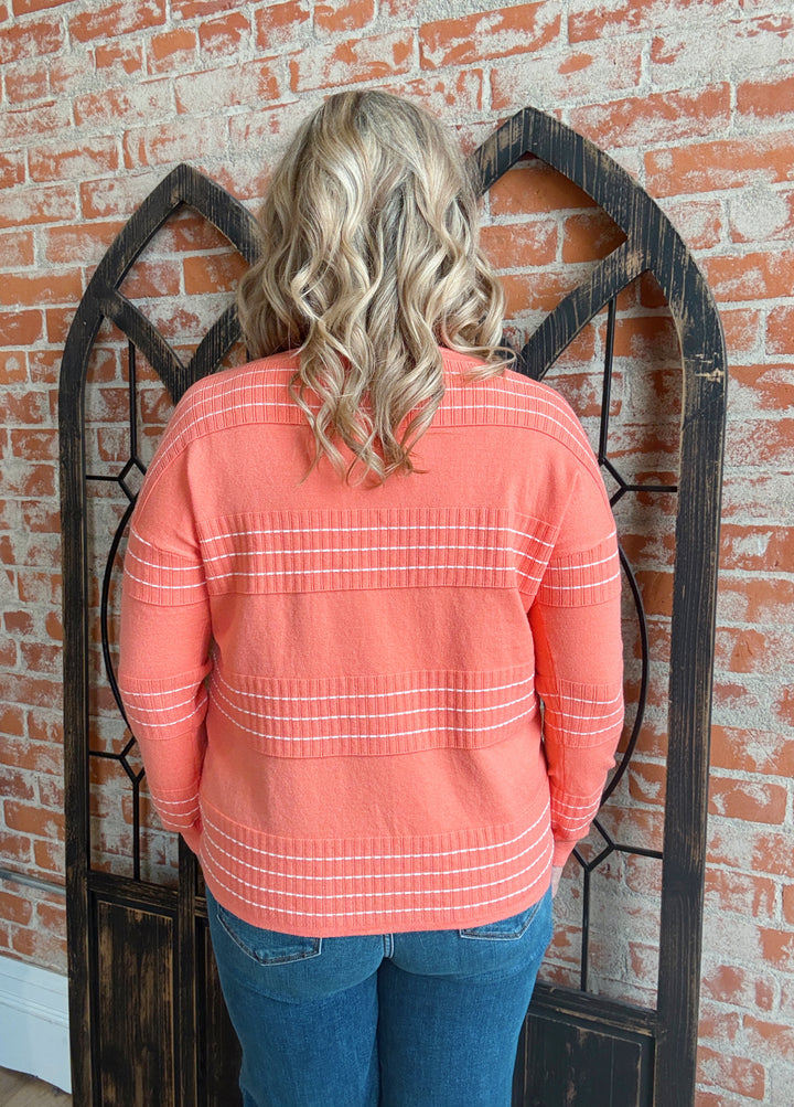 Thinking Warm Striped Sweater-Coral