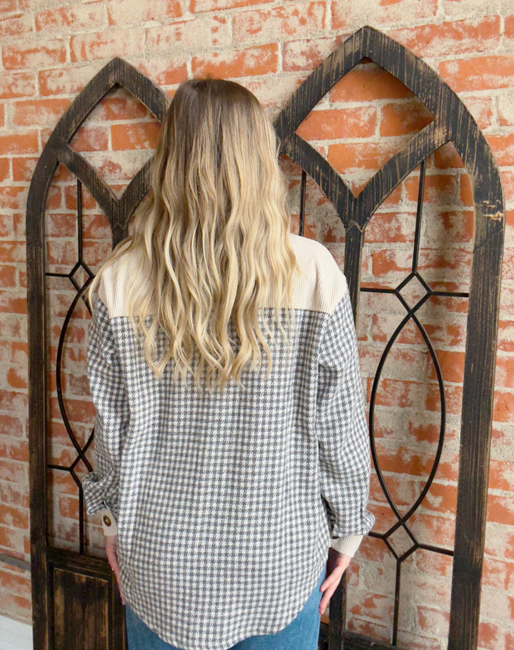 Getting Festive Houndstooth Shacket-Grey