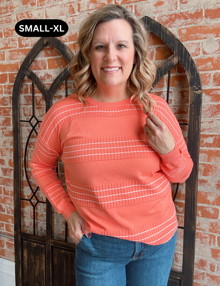 Thinking Warm Striped Sweater-Coral