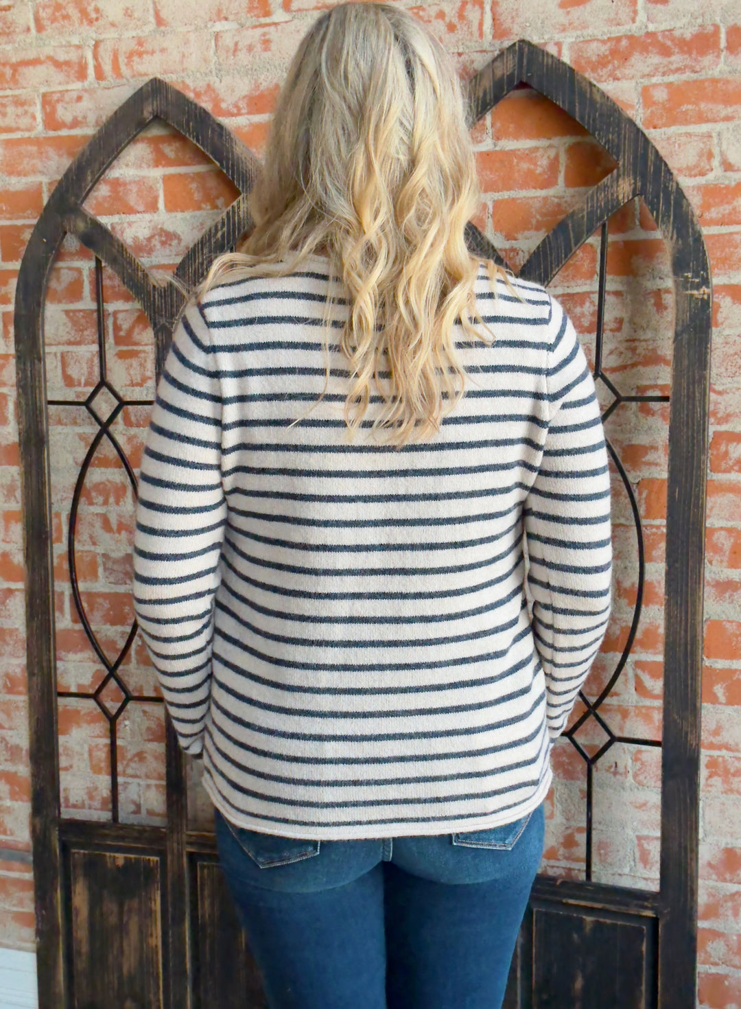 Keep It Simple Striped Sweater-Navy