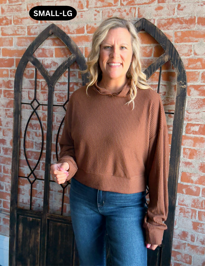 Bring On The Day Ribbed Hoodie-Chestnut