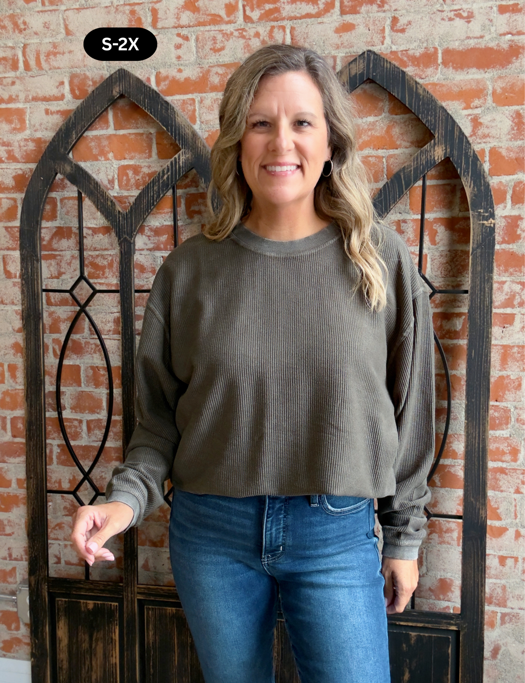 Addicted Corded Crewneck- Olive