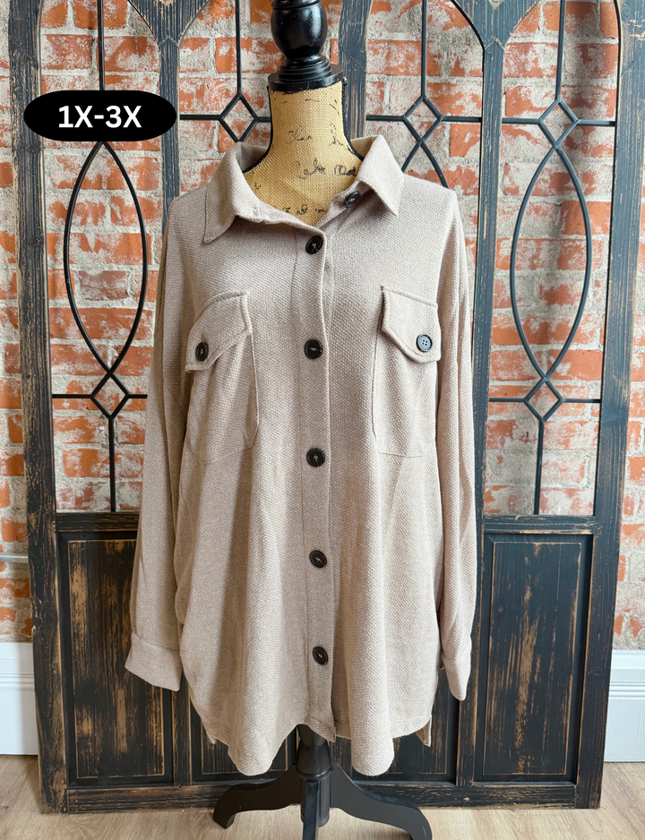 Curvy That's It Light Shacket-Mocha