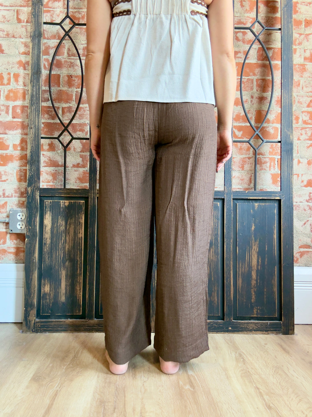 Breezy Nights Crinkle Pant-Brown