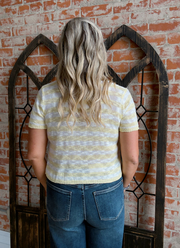 It's Not Over Striped Button Cardigan-Lemon