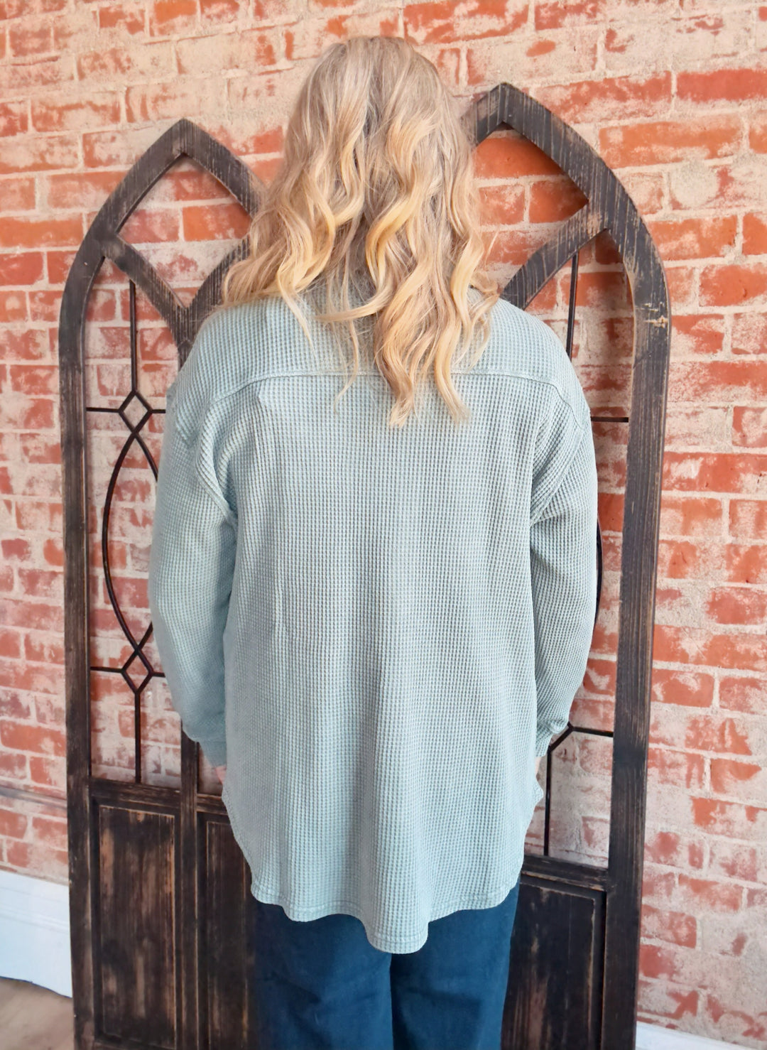 Just What You Need Waffle Shacket-Sage & Rose