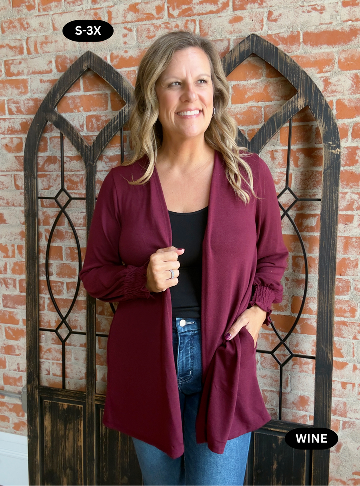 In A Daze Smocked Sleeve Cardigan-2 Colors