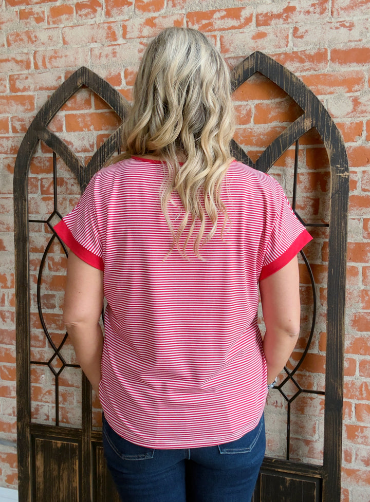 Pass By Me Striped Tee-Red