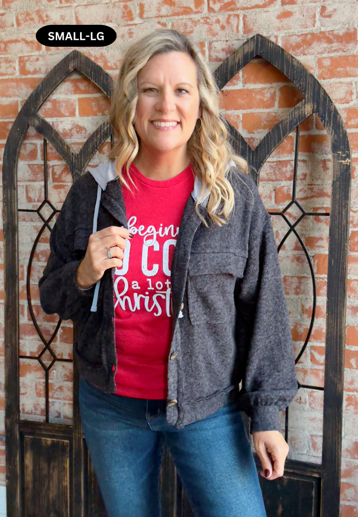 Love The Little Things Brushed Hooded Jacket-Black