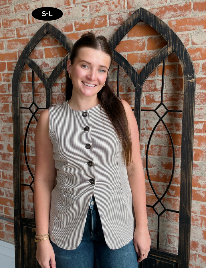 Can't Talk Pinstriped Vest