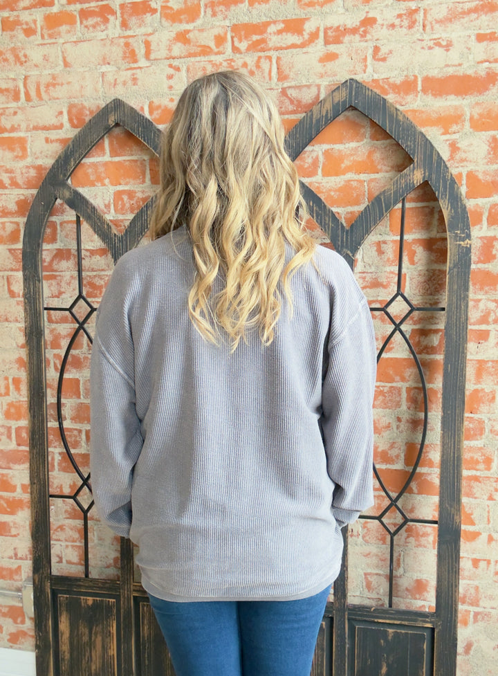 Addicted Corded Crewneck- Pewter