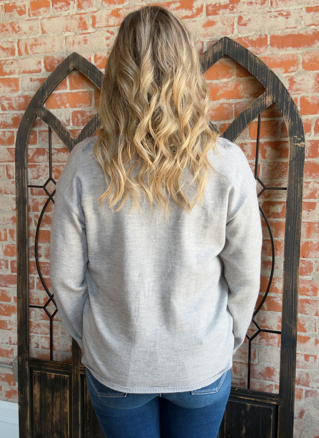 A Little Sweet Lace Sweater-Grey