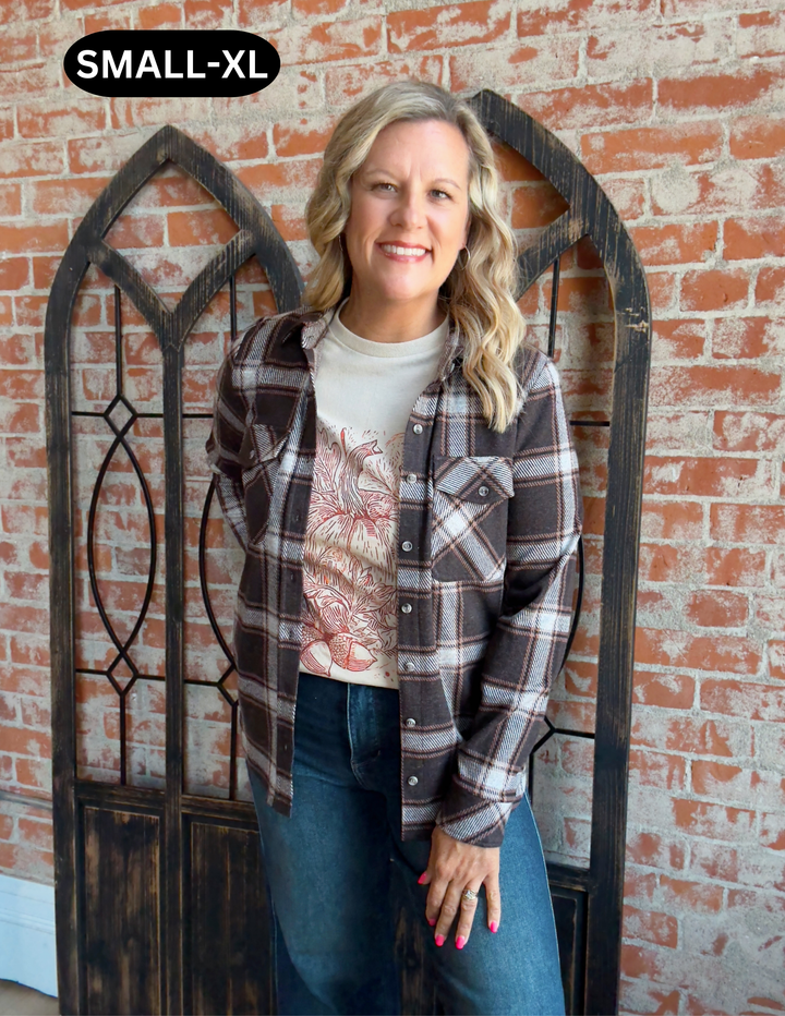 Teddy Soft Plaid Shacket-Brown Plaid