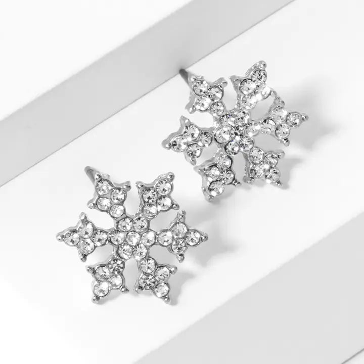 Crystal Pave Snowflake Stud Earrings-2 Colors