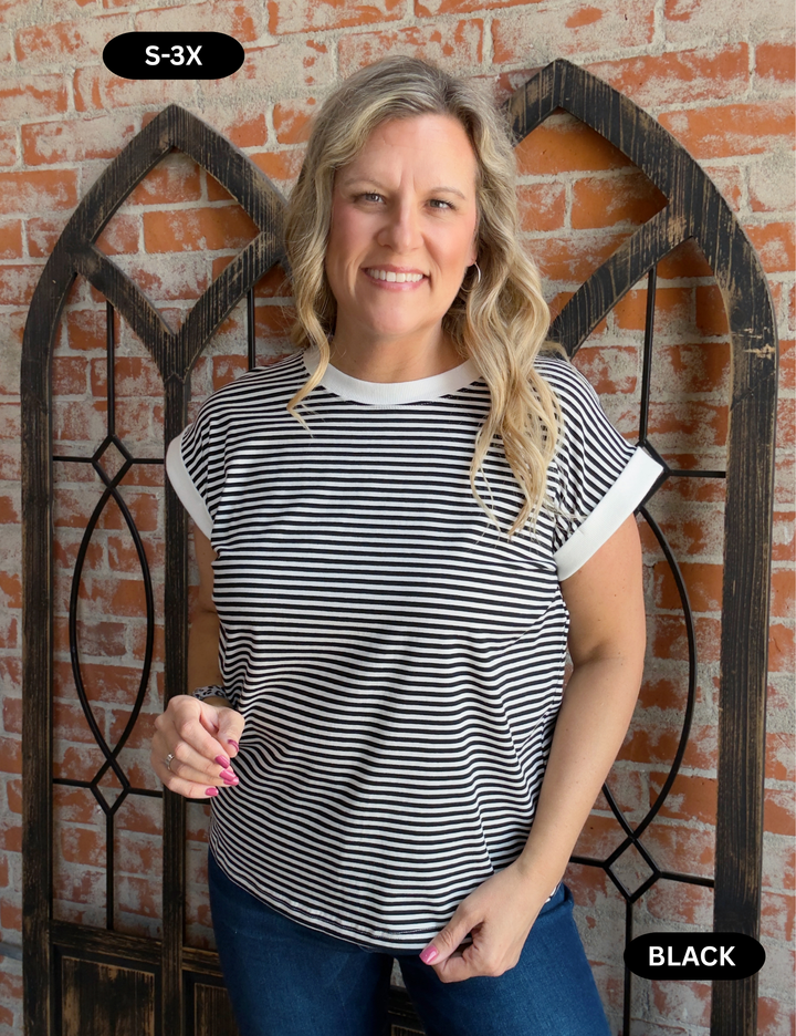 That's For Me Striped Cap Sleeve- Black & Navy