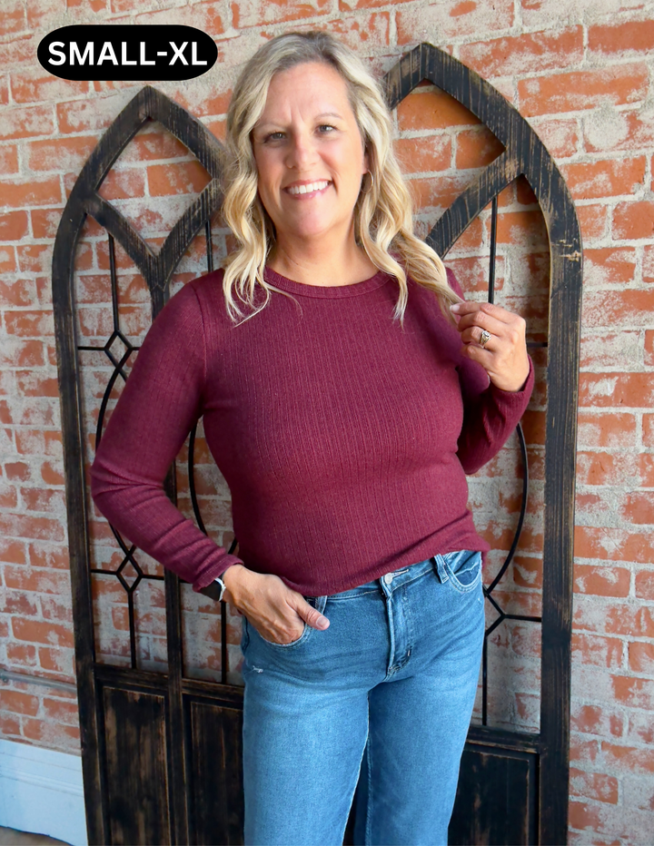 My Weakness Basic Long Sleeve-Burgundy