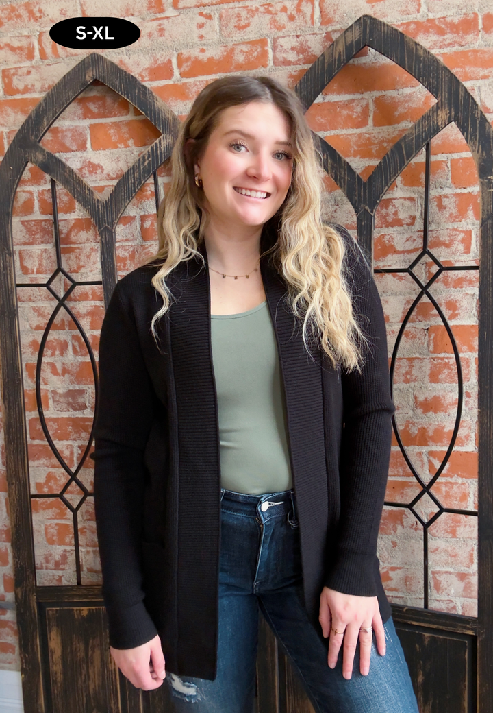 Feels Like Home Waffle Cardigan-Black
