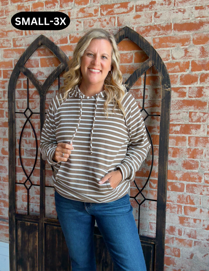 Just Stay Casual Mocha Striped Hoodie