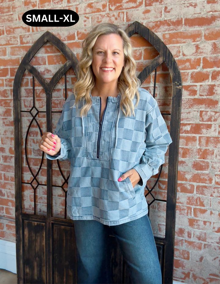 Count Me In Checkered Half Zip