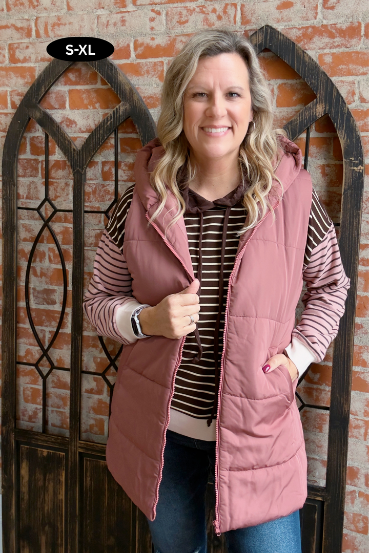 Upgrade It Long Puffer Vest-Mauve
