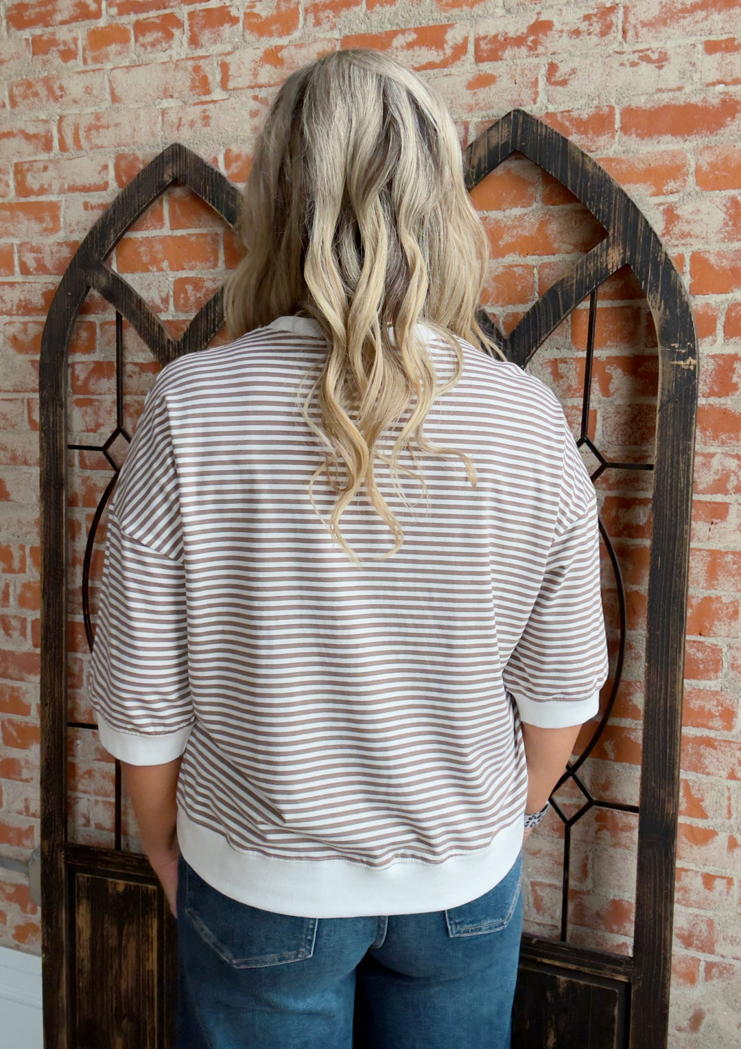 Just In Time Striped 3/4 Crewneck