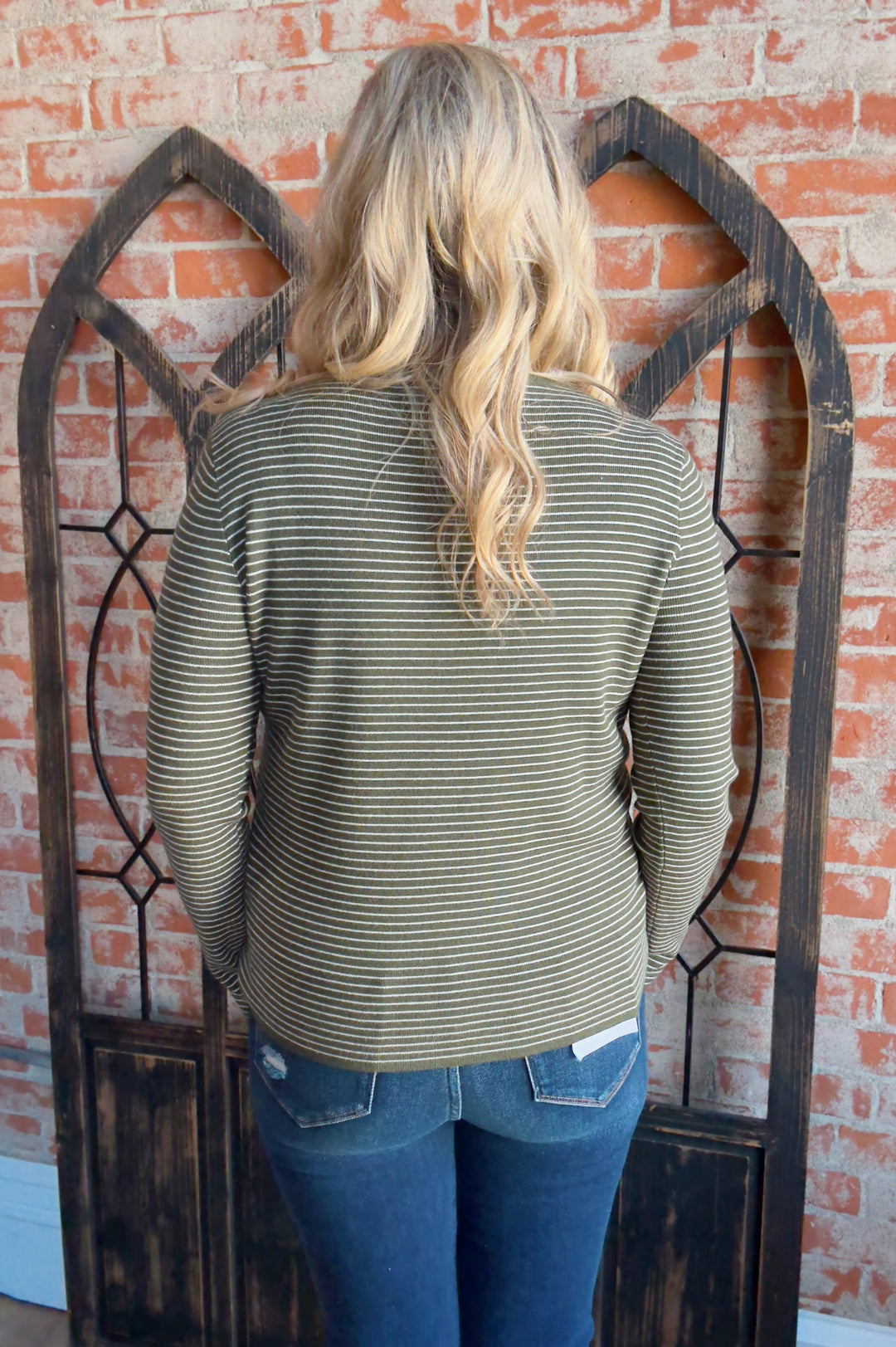 Top Of The List Striped Sweater-Olive