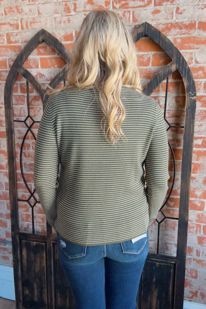 Top Of The List Striped Sweater-Olive