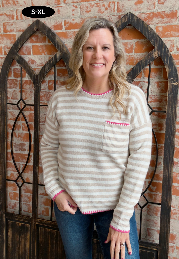 Touch Of Pink Stitched Sweater