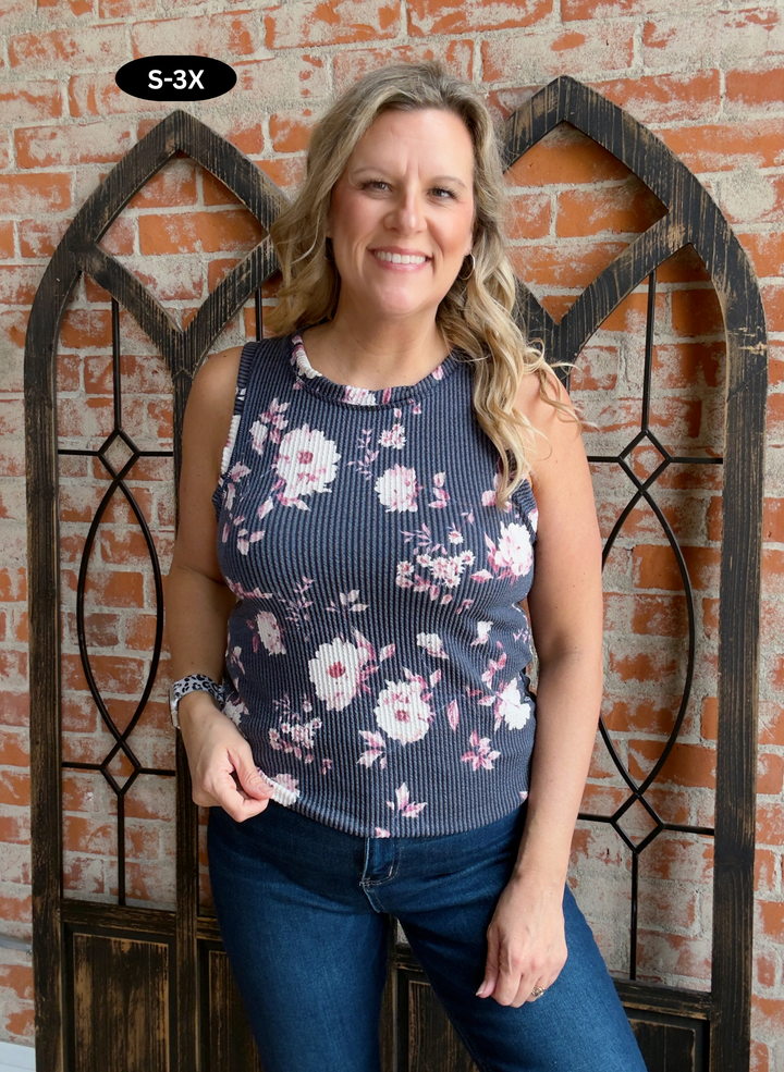 It's Finally Time Ribbed Floral Tank
