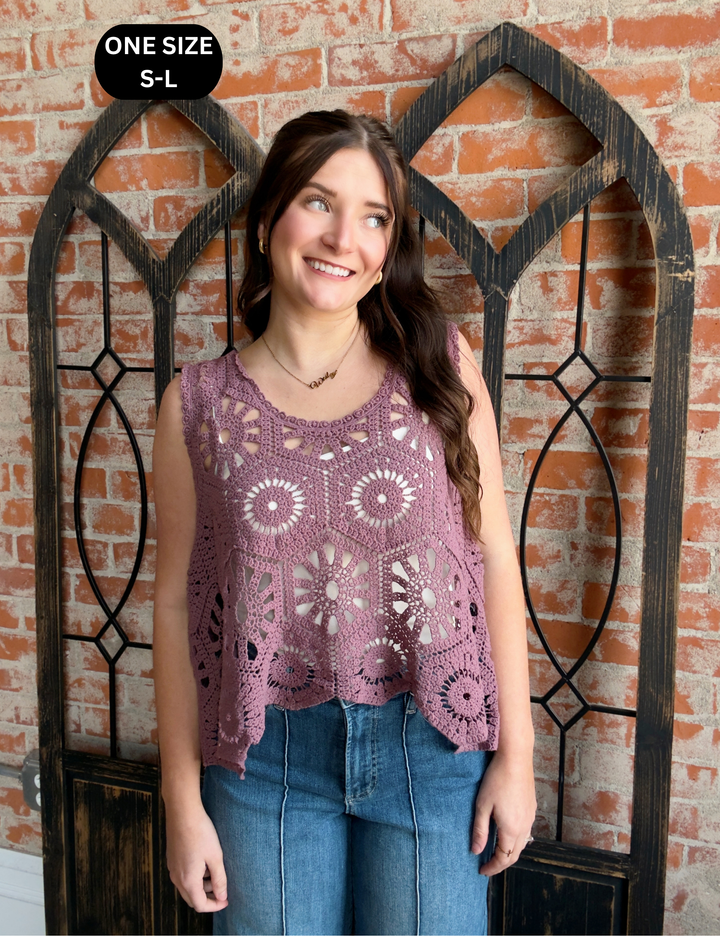 Make Your Head Spin Crochet Tank-Dusty Mauve