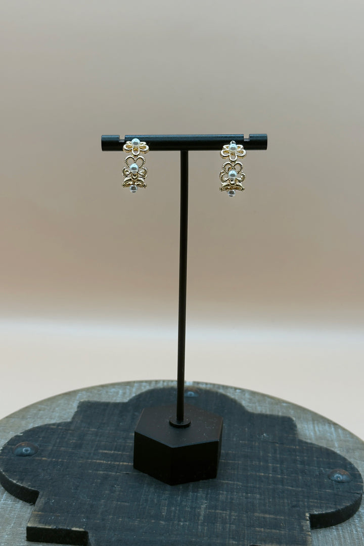 Gold Flower Pearl Hoop Earring