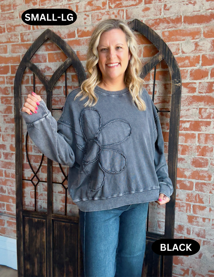 Make You Smile Flower Patch Pullover-2 Colors