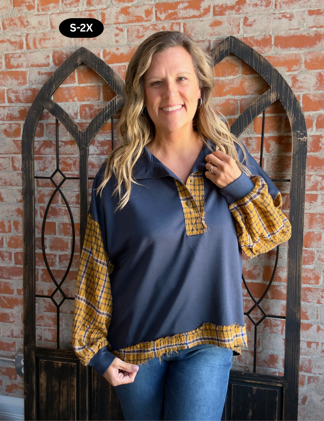 One Of The Few Plaid Sleeve Henley