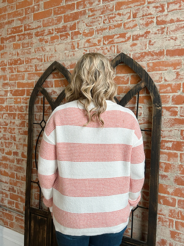 Dream Of Spring Striped Sweater-Coral