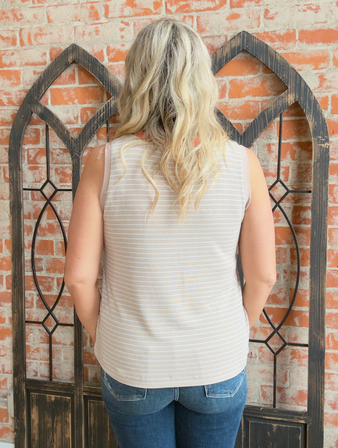 Take The Action Striped Tank-Taupe