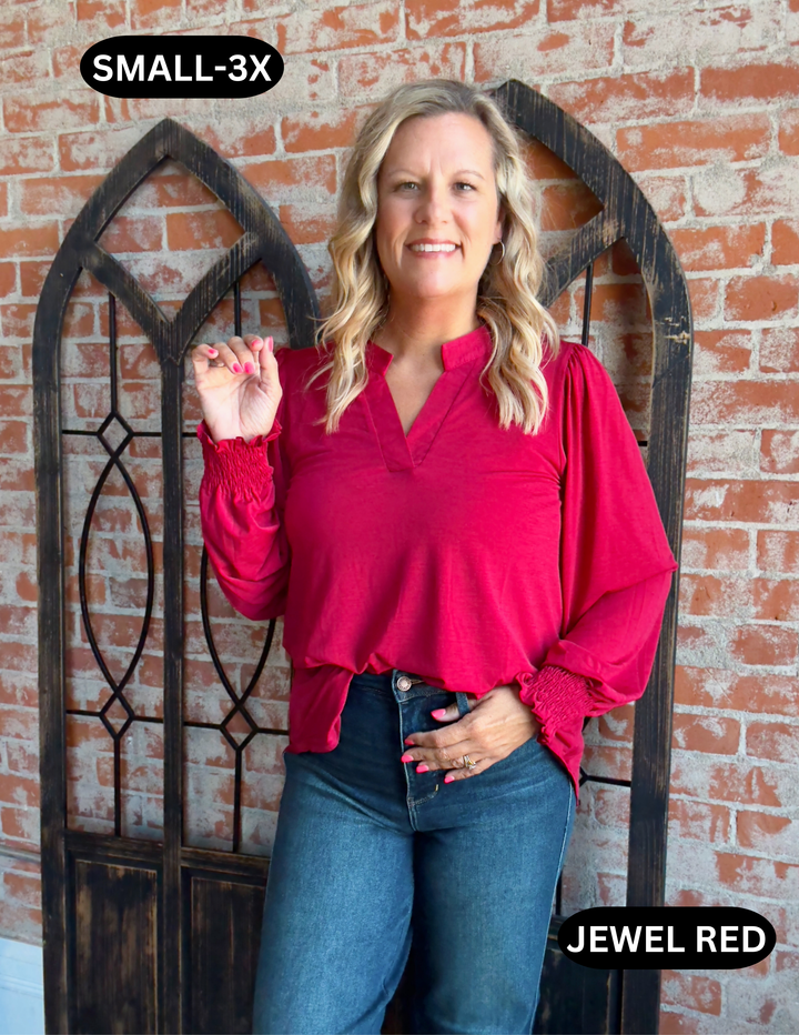 A Lot To Love Basic Smocked Sleeve Lizzy-Fall Colors