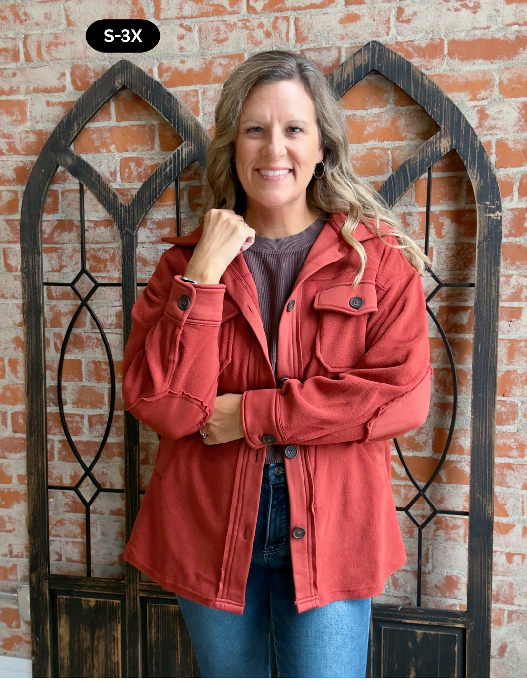 Feelin' Cozy Fleece Shacket-Rust