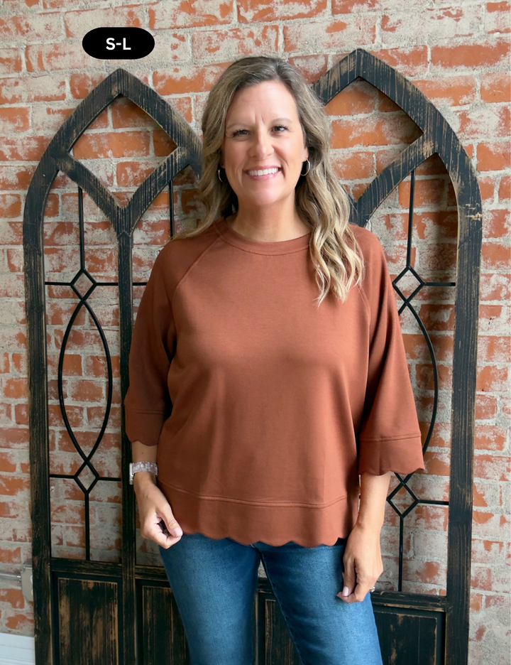 Leave Me Be Scuba Scalloped 3/4 Sleeve