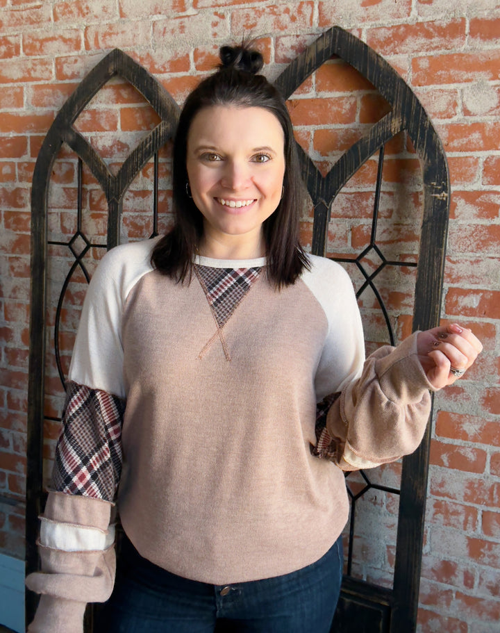 Cozy Vibes Plaid Color Block Sleeve