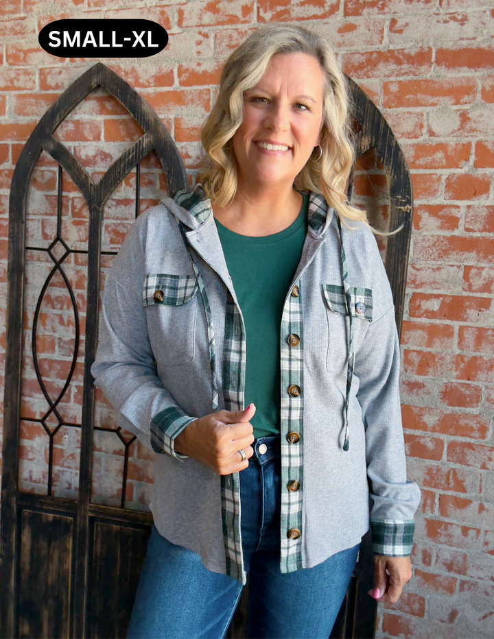 Timeless Plaid Trimmed Shacket-Green