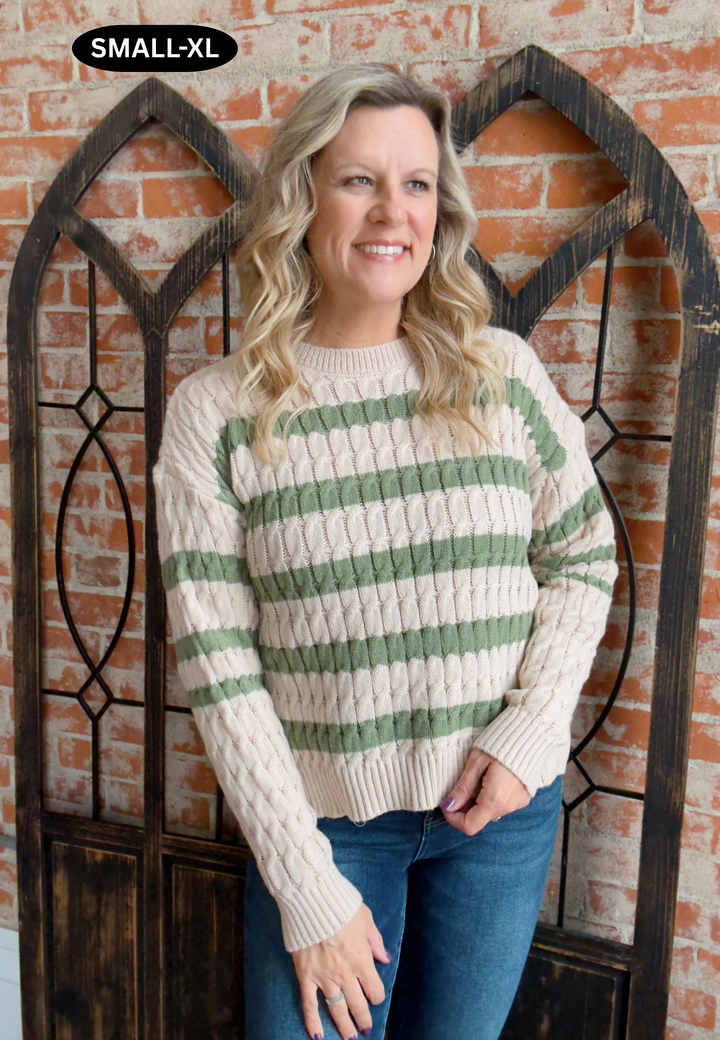 Give Me A Minute Striped Cable Knit Sweater