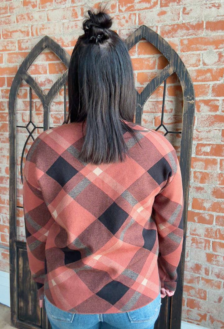 Looking Forward To The Holiday's Plaid Sweater-Rust