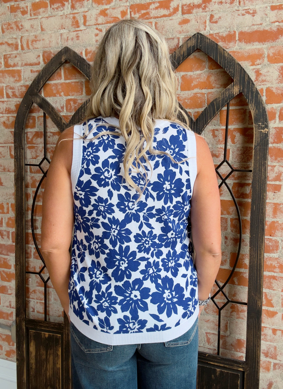 Like Royalty Floral Sweater Tank-Royal