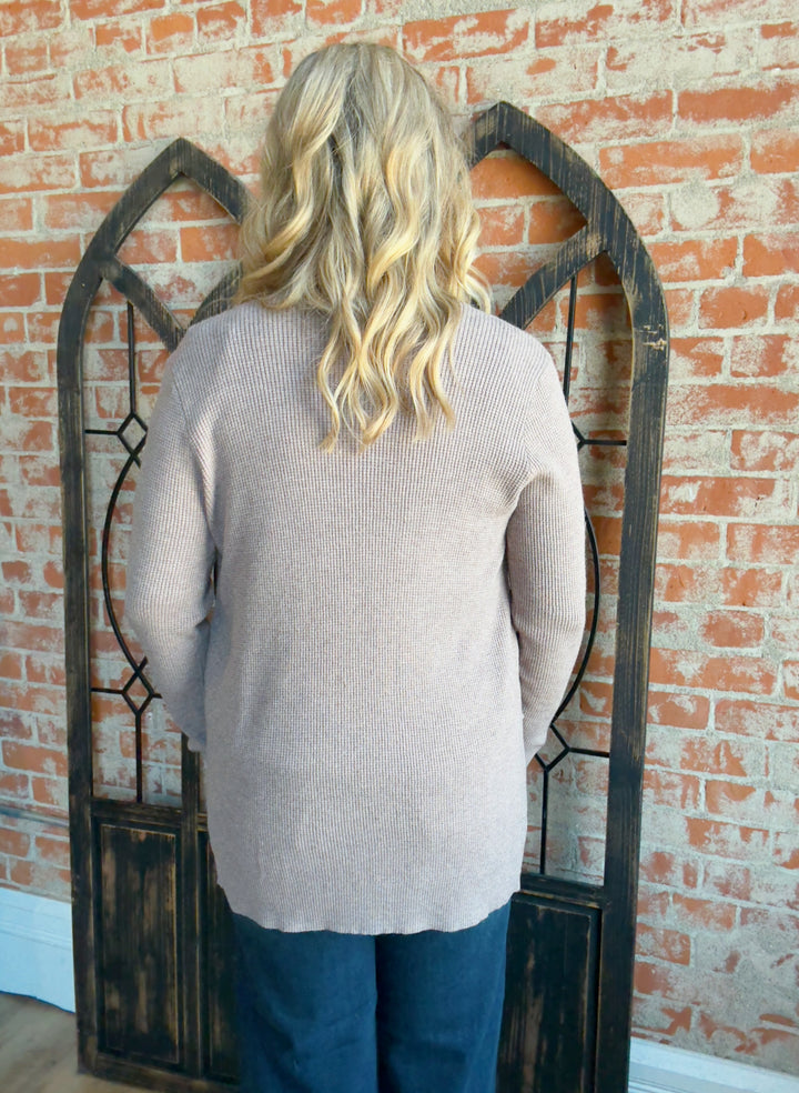 Feels Like Home Waffle Cardigan-Mocha