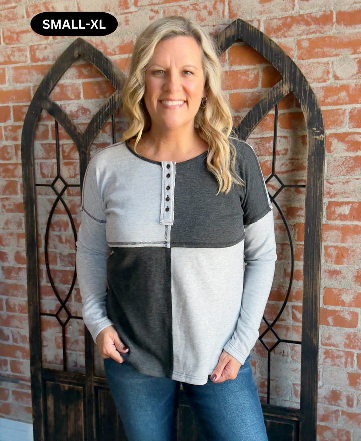 Once Again Color Block Henley