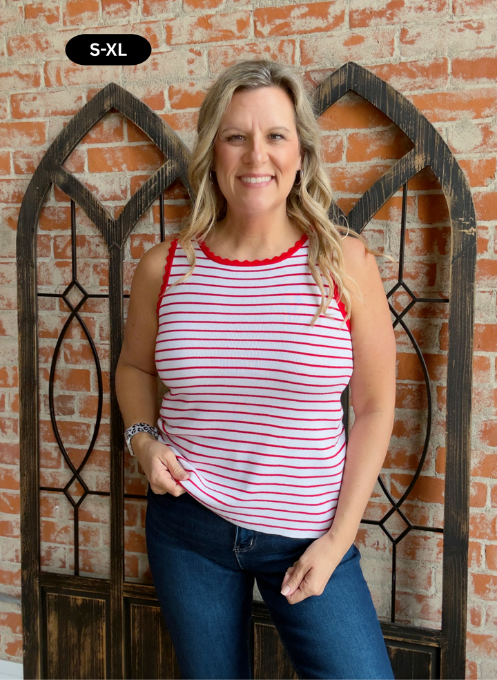 Lipstick Red Scalloped Tank