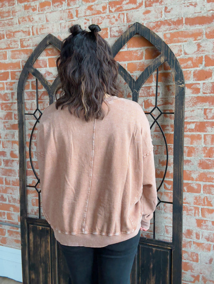 Make You Smile Flower Patch Pullover-Almond