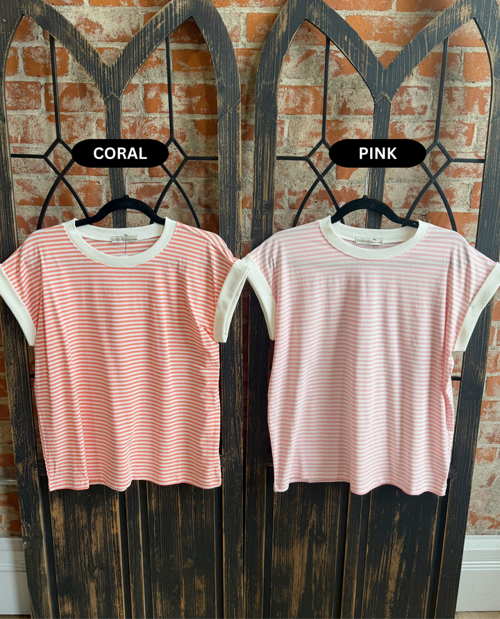 That's For Me Striped Cap Sleeve- Pink Tones